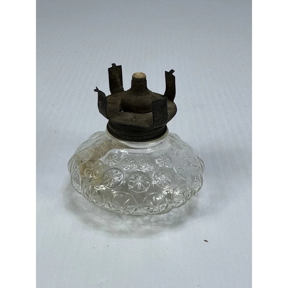 Oil‎ Kerosene Lamp Base Hurricane Clear Glass Starburst Diamond Pattern Wick